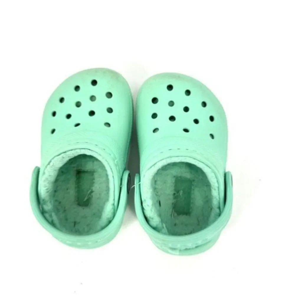 Crocs Toddler Classic Fuzzy Lined Clog Slip‎ On Shoes Mint Green Size 5 toddler